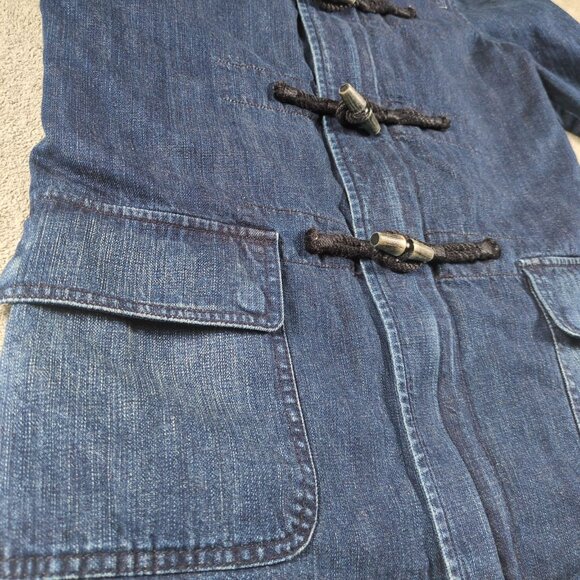 Vintage Ralph Lauren Jeans Co Women’s S Denim Toggle Coat Faux Fur Hood Plaid - Picture 11 of 16